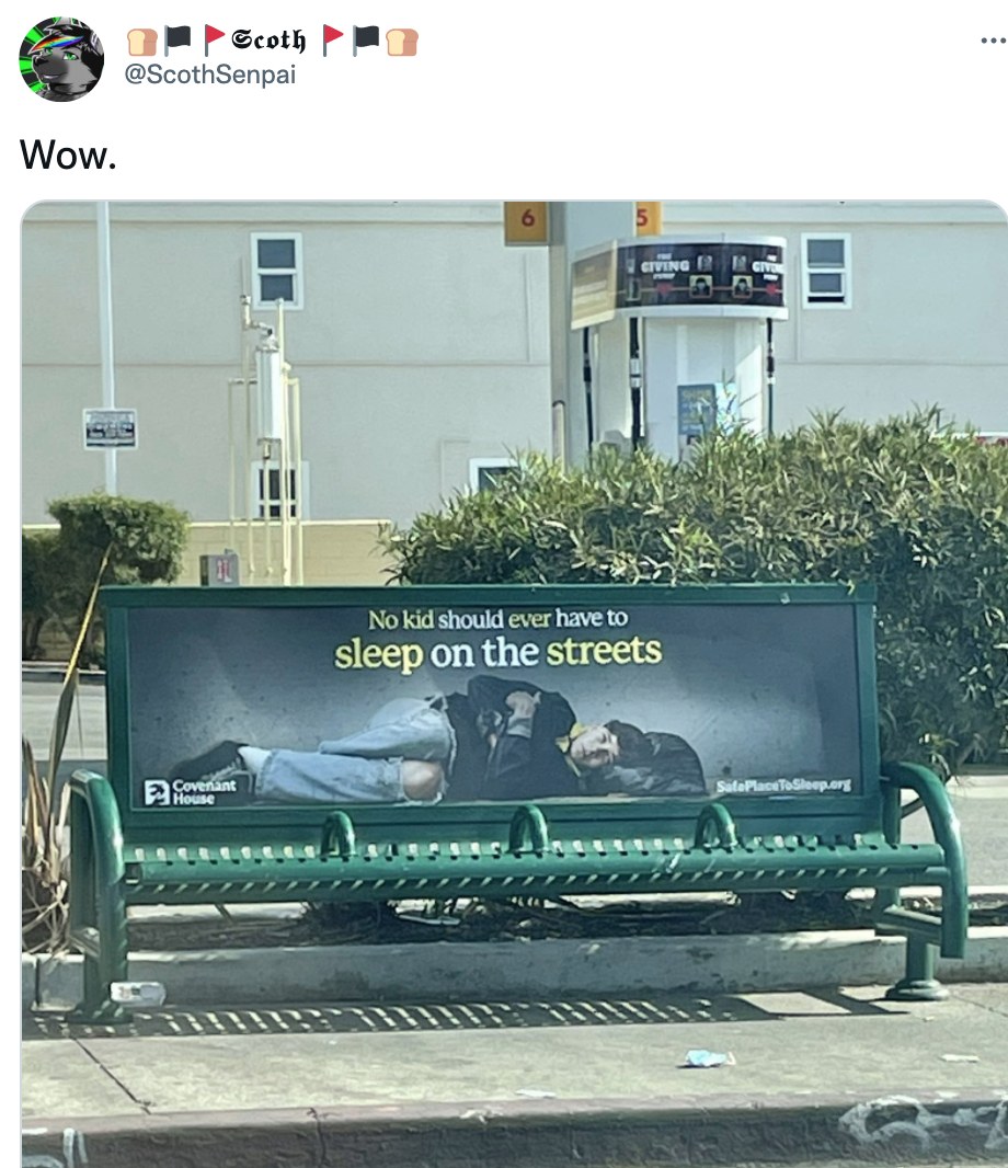 This meme is an image of a street sign that reads "No sleeping or loitering" with a large "X" marked through it. The sign is crossed out with a red "X" and has a scribbled note on it that says "no kids allowed".